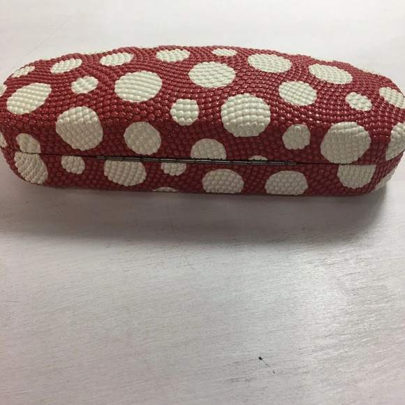Hard Shell Eyeglass Case Polka Dot Textured Design Red/White W/Cleaning Cloth - Picture 3 of 7